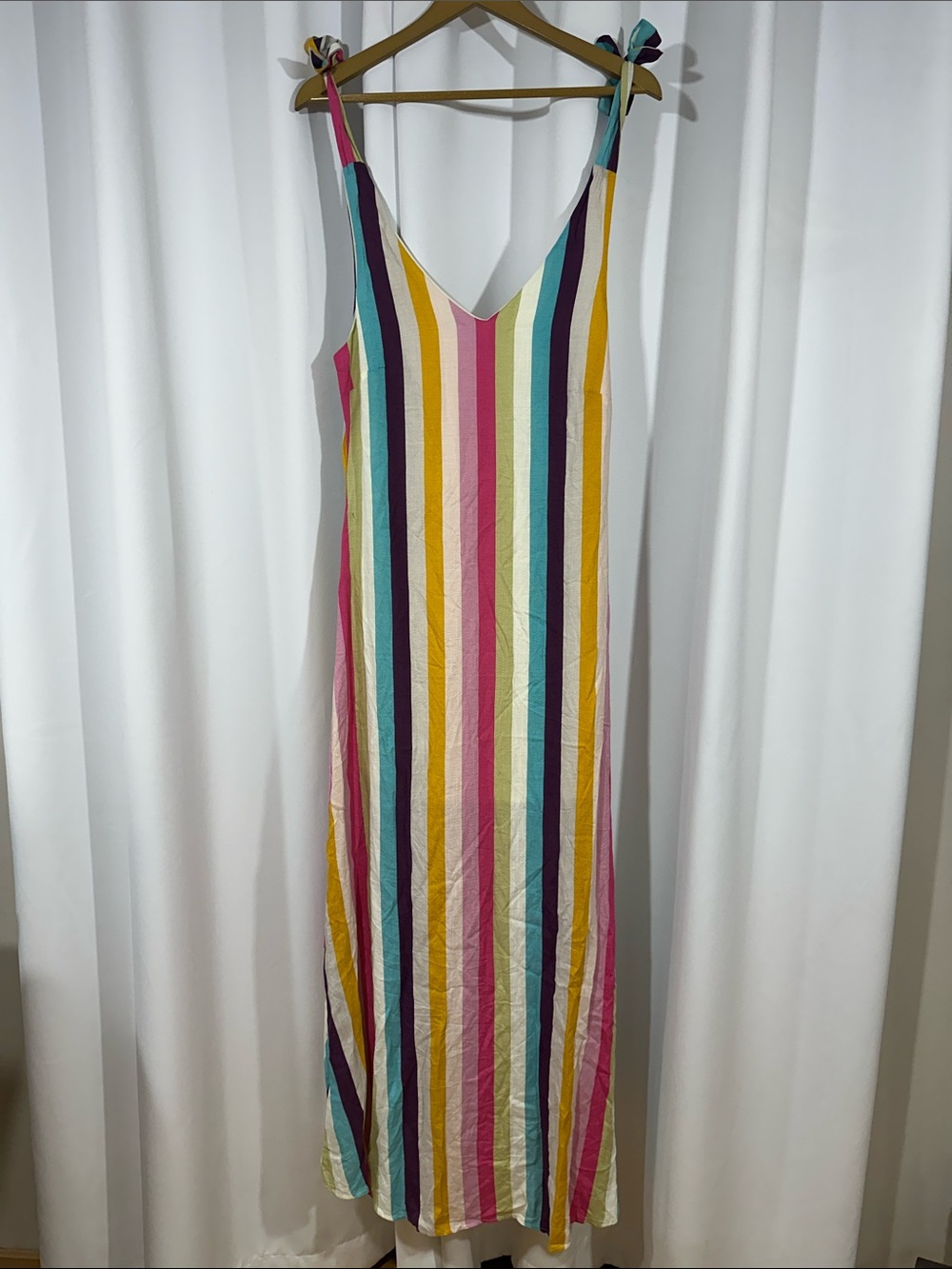 NWT Andrée by Unit Rainbow Stripe Tie Strap Maxi Dress Size Small